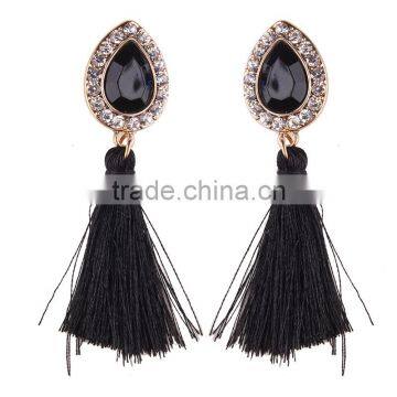 Bohemian Jewelry Rhinestone Gems With Long Colorful Tassel Charms Earrings for Women photo-5