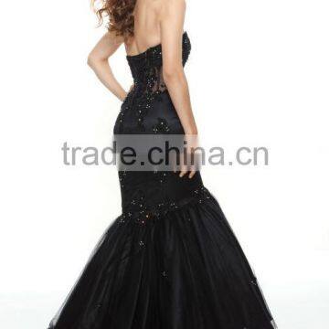Sexy Red Black Beaded Satin Mermaid Fairytale Evening Dresses photo-3