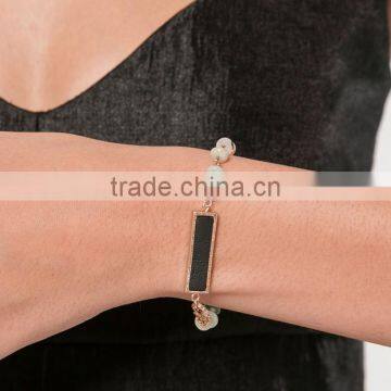 Irregular Natural Stone Charms Link Charm Bracelets Quality Stone Charm Metal Chain Bracelets for Girlfriend 2017 photo-3