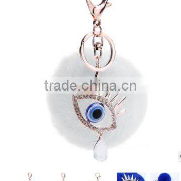 Evil Eye Faux Fur Pom Pom Keychain Bag Charms Fake Fur Glasses Bag Charms Car Hangers Imitation Fur Ball Keychain Gifts photo-5