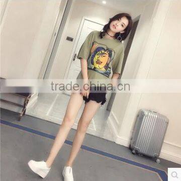 The New Summer 2017 Women's Wear Loose in the Asymmetric Long Round Collar Short Sleeve T-shirt photo-2