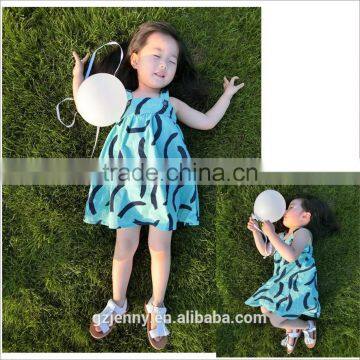 Fashion Girls Casual Blue and Yellow Sleeveless Clothing Cotton A Line Kid Dress photo-2