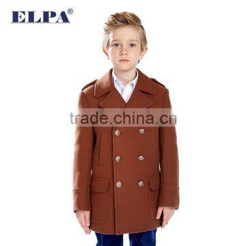 ELPA 2016 Latest Design Winter Wool Coat Dark Blue Boys Wool Overcoat With Elbow Patches photo-6