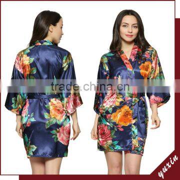 Silk Satin Floral Robe Kimono Robes Bath Robe Custom Made Japan Kimono Robe LF001 photo-2