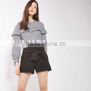 Big Discounts Special Design A-line Tie Waist Black Shorts Womens photo-4