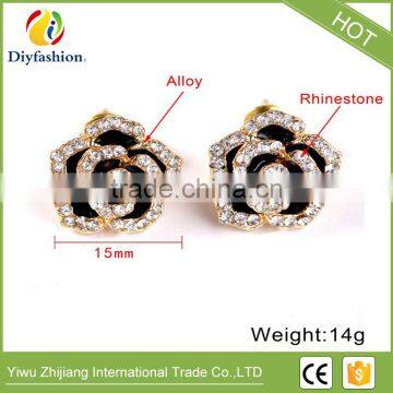 Black Roses Flowers Diamond Stud Earrings for Lady photo-6