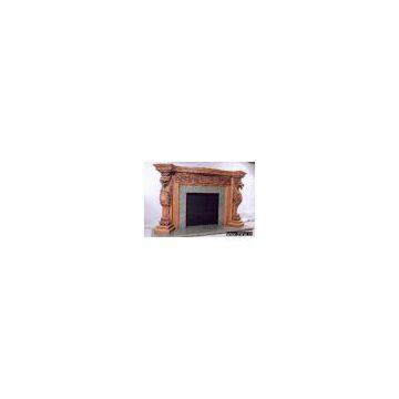 Lion Figures Hand Carved Fireplace