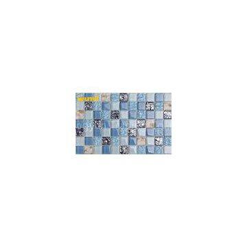 Shopping Mall Floor Blue Glass Mosaic Tiles With Crystal Chip Approved TUV