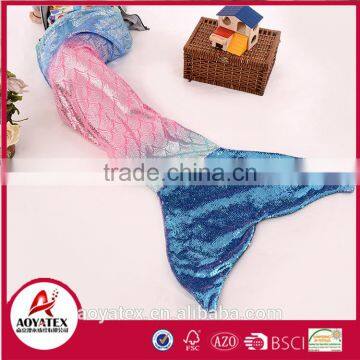 Super Soft Gradient Color Sequins Flannel Fleece Mermaid Tail Blanket photo-2