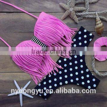 pink tassel swimwear bikini/ mzyg halter bikini swimwear/ fancy bikini set swimwear beachwear