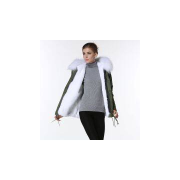 High Quality Beading Outerwear Women Fur Parka With White Raccoon Fur photo-2