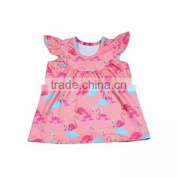 New Arrivals Pink Flamingo Print Flutter Sleeve Top Dress Cute Boutique Outfits Clothing Kids Girls Party Summer Fashion Dress