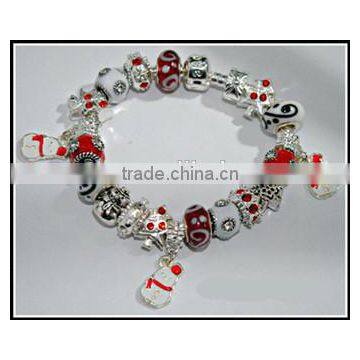 Fashion hot selling high quality European beads epoxy Christmas tree and snowman charm bracelet