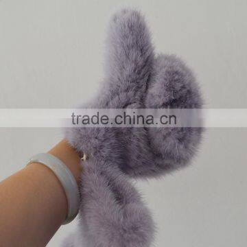 SJ932-02 Beautiful Wholesale Gray Color Mink Fur Mittens Gloves