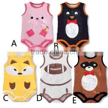 hot selling cartoon animals sleeveless cute pure cotton baby romper