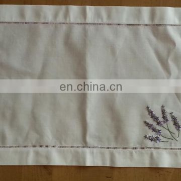 pure linen embroidery and hemstitched placemat in white color