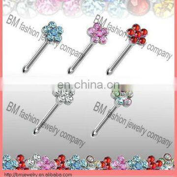 flower shaped nose ring in stainless steel with gems body piercing jewelry rings