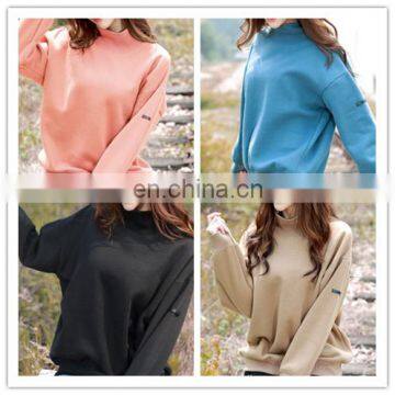 Clothing Women Spring Autumn Ladies Tops Loose Cotton Long Sleeve Batwing High Chimney Collar Velvet Sweatshirt for Women