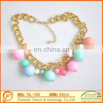 metal gold chain necklace with pom pom ball for women decoration