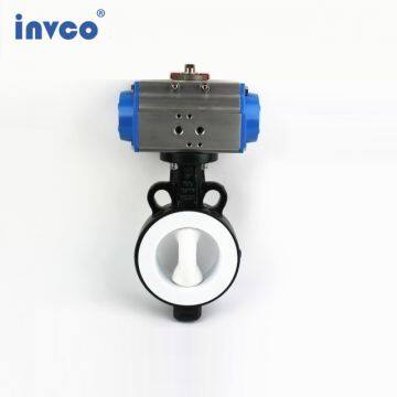 INVCO Wafer Type Pneumatic Butterfly Valve,Wafer Connection Fluorine Butterfly Valve