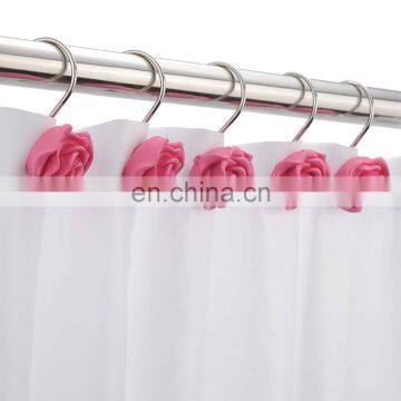 Red Metal Shower Curtain Rings flower design curtain hooks for bathroom