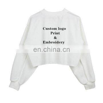 High Quality Custom Logo Long Sleeve 100 Cotton Brushing Oversized Women Blank Cropped Top Sweatshirt photo-3