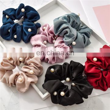 Women Pearl Elastic Rubber Bands Headwear Headband Girls Scrunchies Solid Silk Hair Tie Rope Ring Hair Accessories free shipping