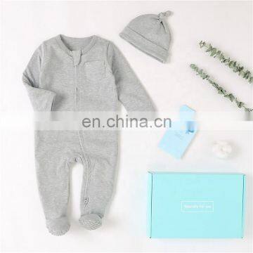 Zipper Footie Romper Hat Set Boy's Girl's Unisex Organic Baby Bodysuit photo-3