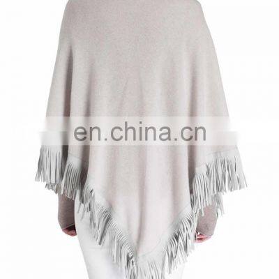 Wholesale Ladies 100% Cashmere Custom Fur Trimmed Poncho and Shawls photo-2