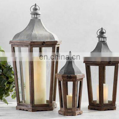 Antique Large Wooden Lantern For Candles Home Decoration Wedding Lantern