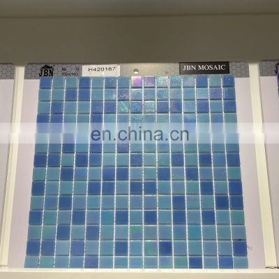 swimming pool mosaic irridiscent mix blue color hot melting splash back glass mosaics tiles bathroom mosaic tiles