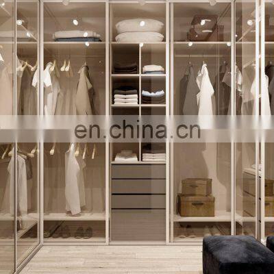 Modern Glass Door Wooden Wardrobe Cloghtes Storage Cabinet Design photo-2