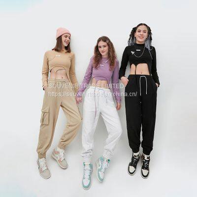 Women Clothing Fashion Crop Top Tshirt Sexy False Two Long Sleeve Ladies Crop Tops Bape Tshirt