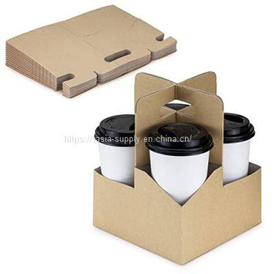Hot Sale Custom Logo Portable Take Out Drink Carriers Custom 4 Cup Kraft Coffee Drink Carrier