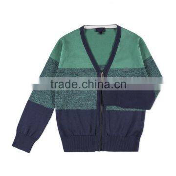 Childrens/Kids Boy's 7-10 Years Navy And Green Colour Block Cardigan