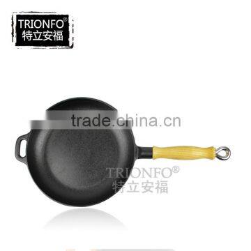 Pre-seasoned cast iron cookware wood handle cast iron skillet