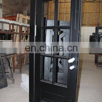 Apartment Popular Modern Design Security Metal Front External Double Insulated Glass Swing Wrought Iron Door