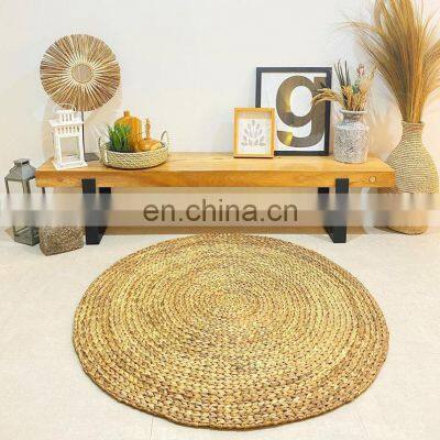 Plain Hand Woven Water Hyacinth Round Rug, Rustic Style Natural Brown Carpet Picnic Mat