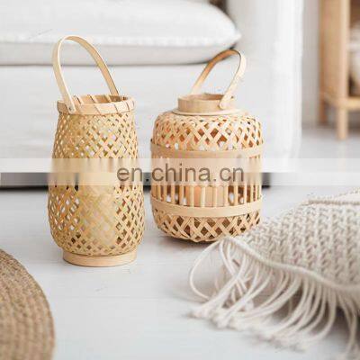 Hot SAle Rustic Bamboo Woven Candlestick Natural Lantern Retro Bamboo Candle Holder Decorative Vietnam Supplier