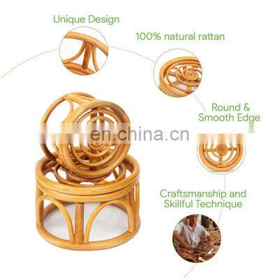 Hot Sale Set of 2 Mini Rattan Woven Plant Stand Natural Planter For Decor Table Wholesale photo-3