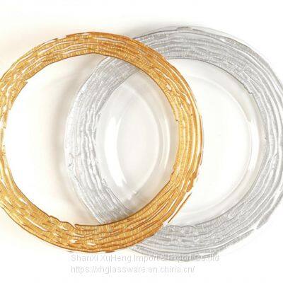Amazon Sale Gold Silver Rimmed Glass Charger Decorative Dinner Plate For Wedding Party Restaurant photo-3