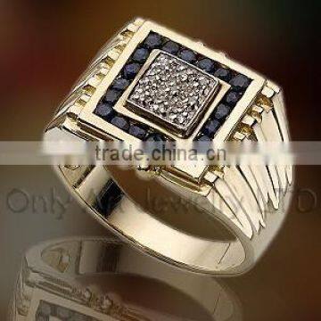 luxury black and white CZ inlaid shiny polished men's 925 sterling silver or brass signet ring