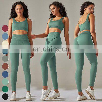 4 Piece Suit Workout Wear Leggings Sports Bra Long Sleeve Tshirt Gym Fitness Sets Seamless Knitted Yoga Set For Women photo-4
