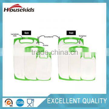 3-Piece Dishwasher Safe Plastic Cutting Board Set With Non-Slip Feet and Deep Drip Juice Groove, White With Lime Green photo-2