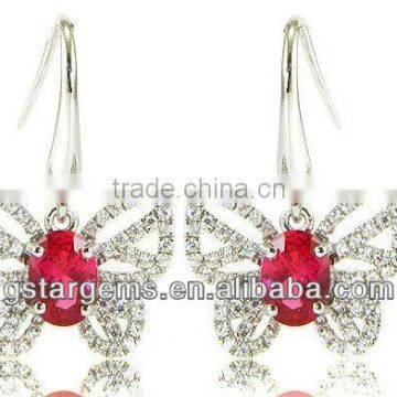 925 Sterling Silver Created Ruby Drop Earring Rhodium Plated Hot Gemstone Jewelry Hong Kong Wholesale