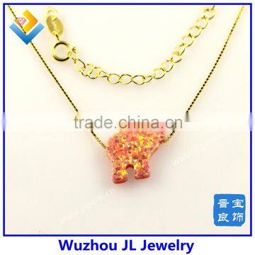 Synthetic Opal Elephant Gem Stone With 18K Gold Plated 925 Silver Necklace photo-2