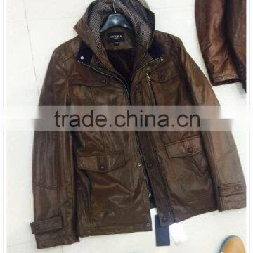 Garment Stock Lot man leather jacket coat for spring or winter good quality cheap- 1035