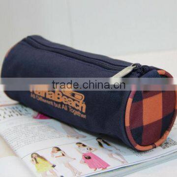 blue&brown-checked nylon pencil case wirh zip