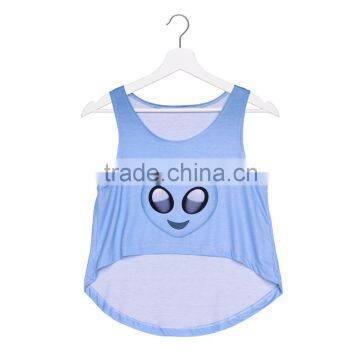 custom plain women summer crop top 3d printed emoji alien black