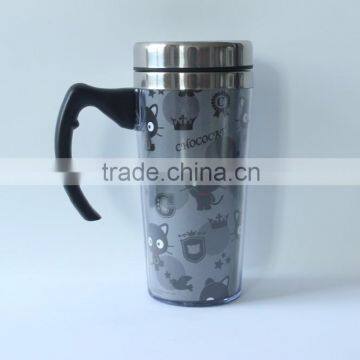 cute feature inner steel outer plastic thermos coffee mug